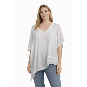 Oh My Gauze White Cotton Tunic‎ Blouse Asymmetrical Lagenlook Womens 2 US L/XL